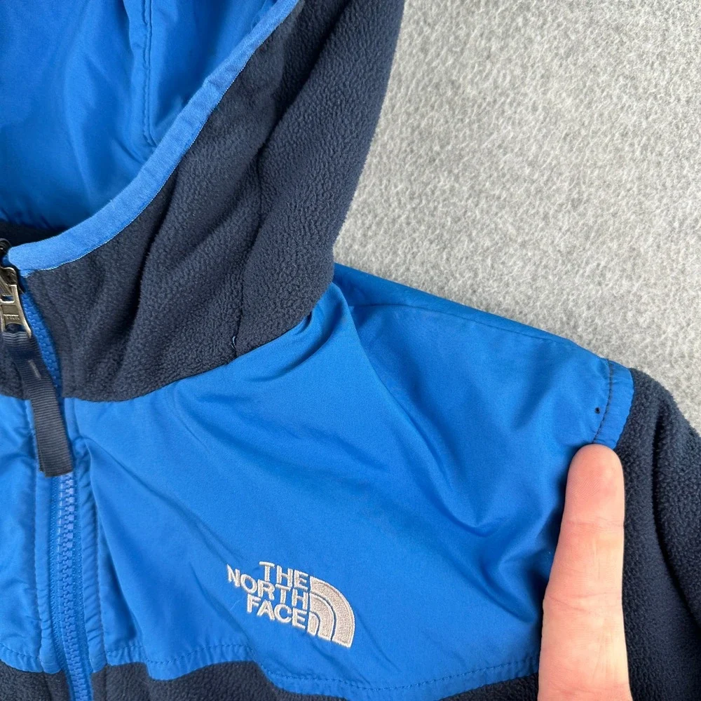 The North Face Jacket Boys L Blue Denali Fleece Full Zip Hooded Outdoor‎ Coat